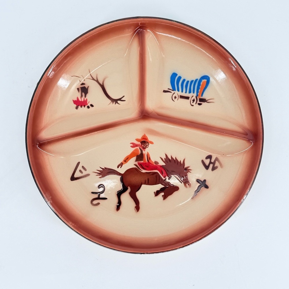 Fred Roberts Western Cowboy Divided Enamel Grill Plate Chuck Wagon Vintage